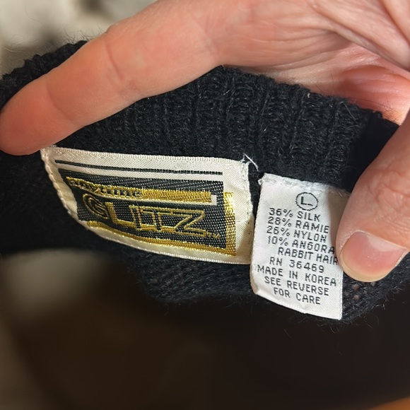 Glitz vintage silk ramie angora beaded leopard floral lace gold leather sweater - Picture 6 of 8